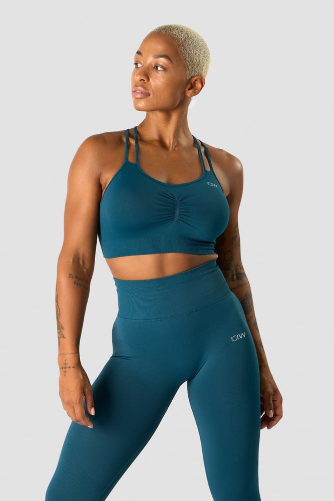 define seamless scrunch sports bra dk teal