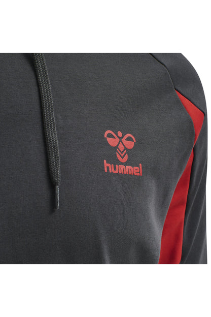 HUMMEL - Hmlaction Cotton Hoodie - Ebony/flame Scarlet