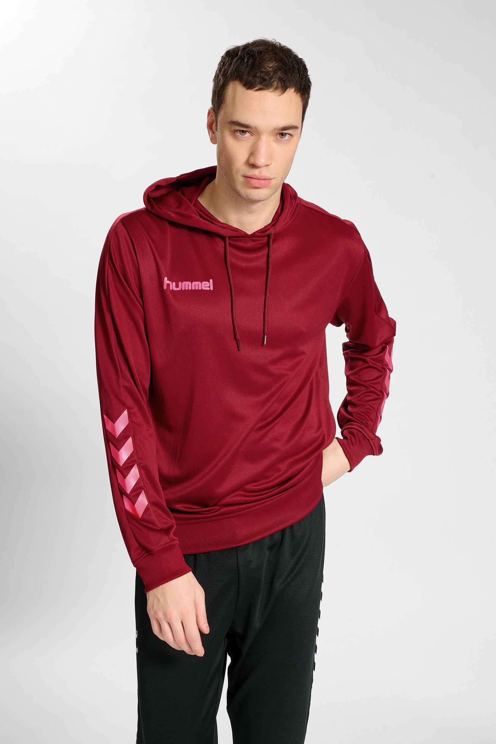 HUMMEL - Hmlpromo Poly Hoodie - Biking Red/raspberry Sorbet