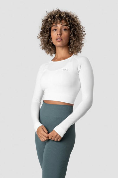 ICANIWILL - Define Seamless LS Crop Top - White