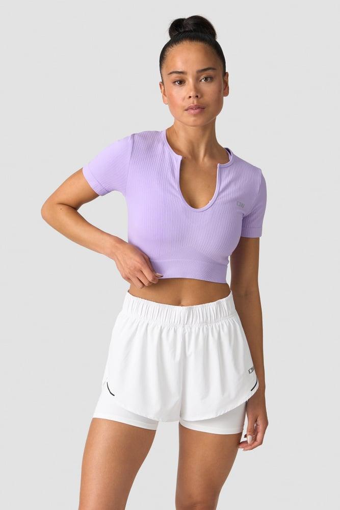 ICANIWILL - Ribbed Define Seamless Cropped T-shirt - Lavender