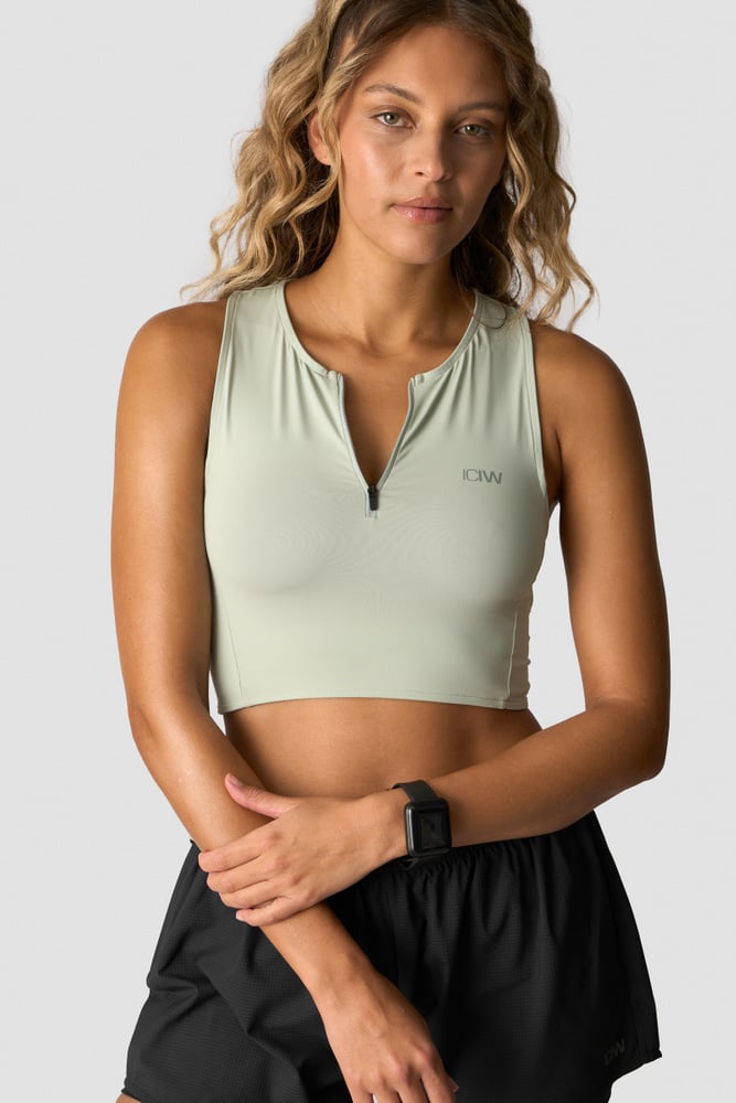 mirage cropped 1/4 zip tank top wmn sea green