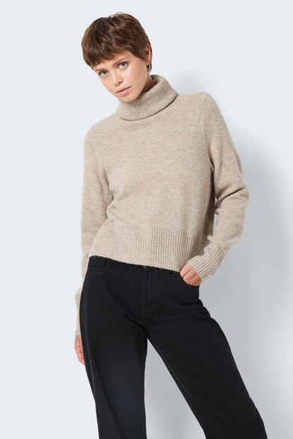 NOISY MAY - Friva L/s Roll Neck Knit - Brown