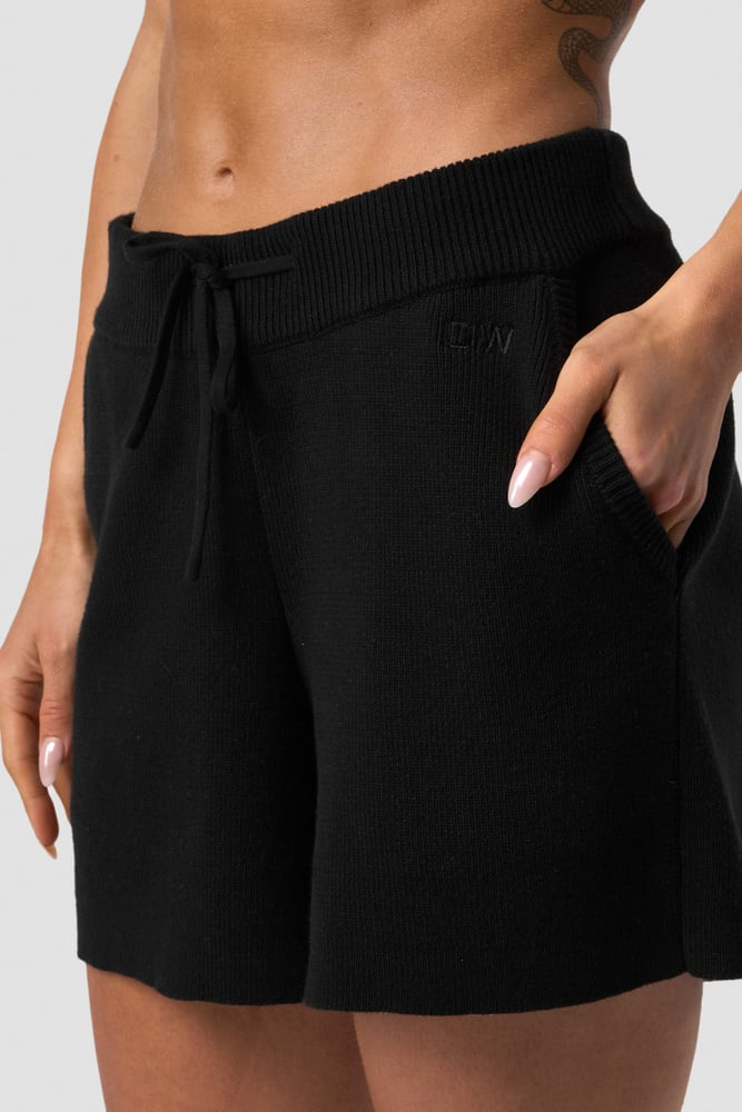 soft knit shorts black